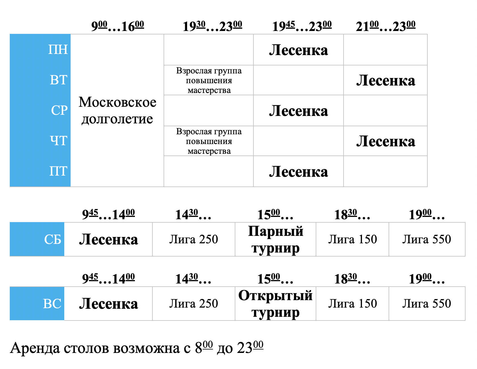 расписание клуба artTT